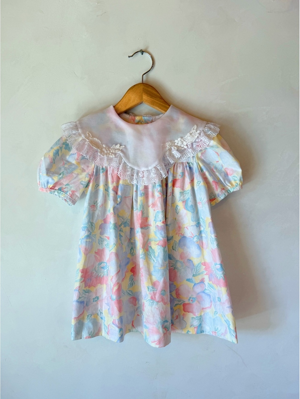 2-3T Vintage Pastel Floral Baby Dress with Lace Collar